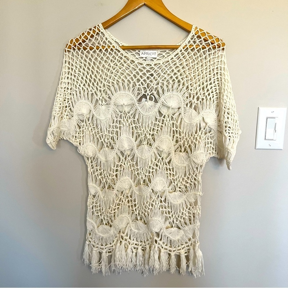 Apricot White Crochet Top with Tassels BNWT